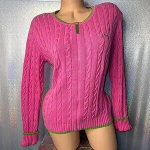 Lily Pulitzer sweater cable knit vintage white label 80s/90s watermelon pink y2k